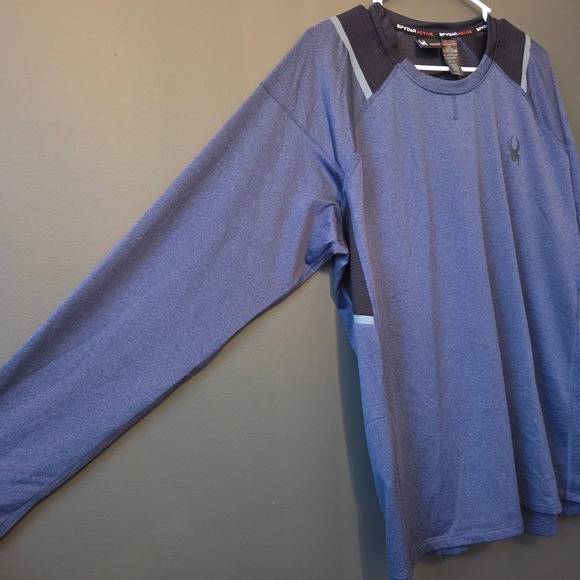 Spyder Active Mens Long Sleeve Athletic Shirt Blue L/G ProWeb Tech Base Layer - Picture 4 of 9